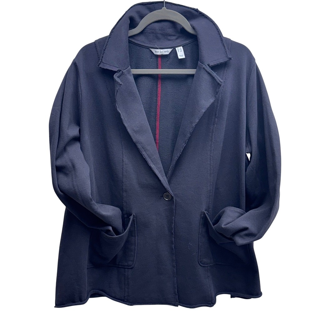 Peace Love World Charcoal 1X Raw Edge Jacket Blazer Casual Comfy Minimalist